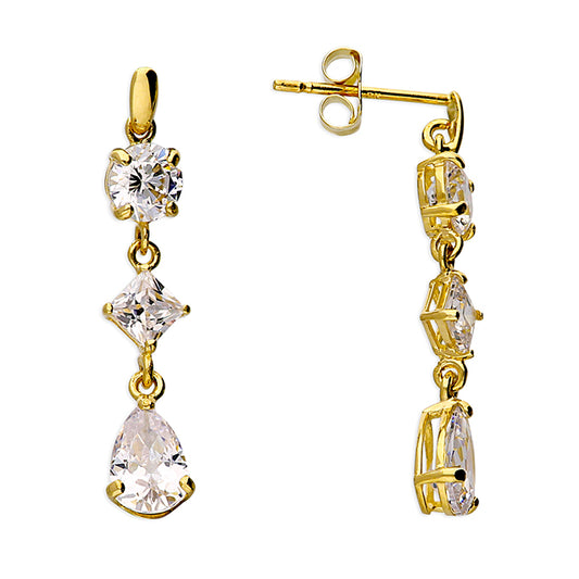 9ct Gold Mixed Cut Drop Earrings