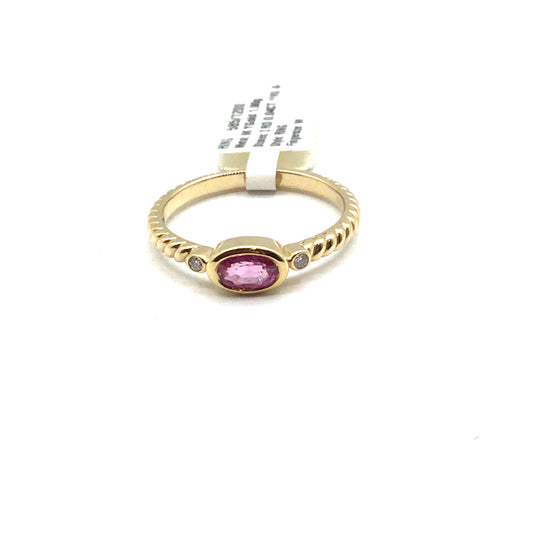 9ct Yellow Gold Oval Pink Sapphire Pave Set Ring