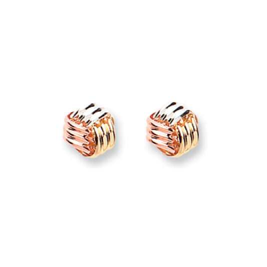 9ct yellow, white and rose gold fancy knot stud earrings