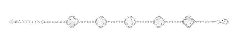 Silver Rhodium Plated Mother of Pearl & Cubic Zirconia Five Clover Bracelet