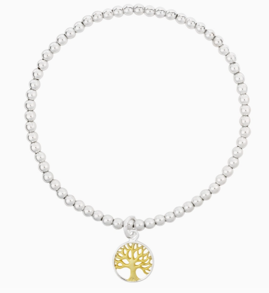 925 Silver Beaded Bracelet with Two Tone Tree of Life Charm