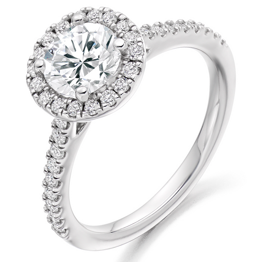 Round Brilliant Cut Diamond Cluster Engagement Ring with Diamond Set Shoulders 0.75