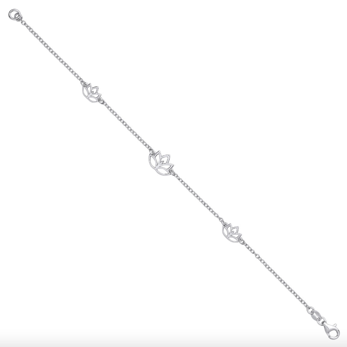 Sterling Silver Lotus Flower Motif Bracelet