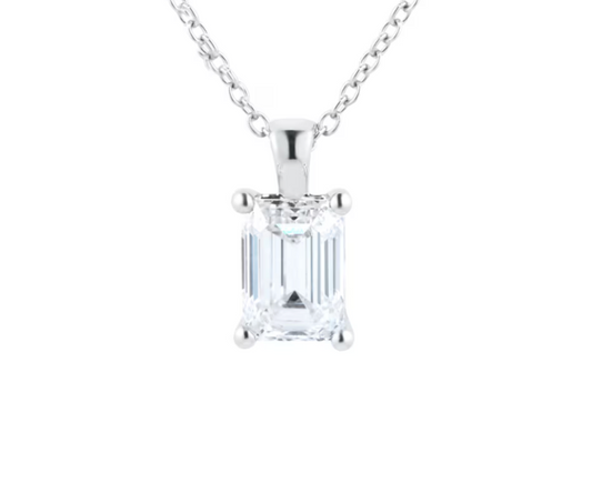 0.56ct Emerald Cut Natural Diamond Solitaire Pendant in 18ct White Gold