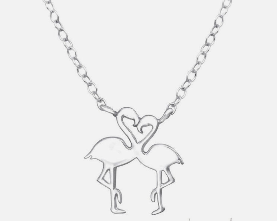 Sterling Silver Flamingo Lovers Pendant Necklace