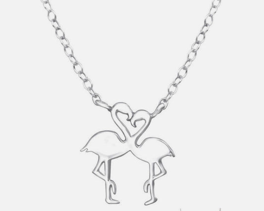 Sterling Silver Flamingo Lovers Pendant Necklace