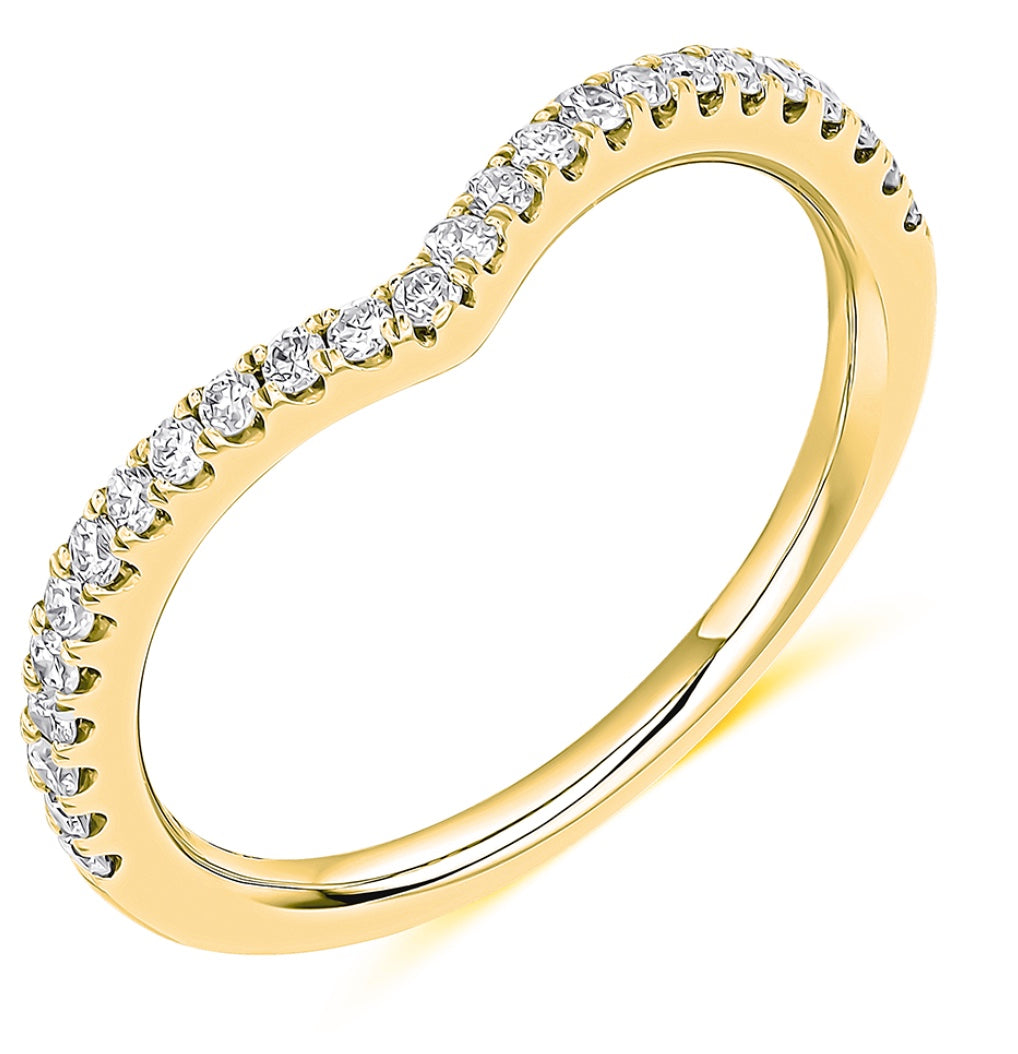 Diamond Wishbone Shaped Yellow Gold, 0.25cts D colour VVS clarity Half Eternity Claw Set Ring