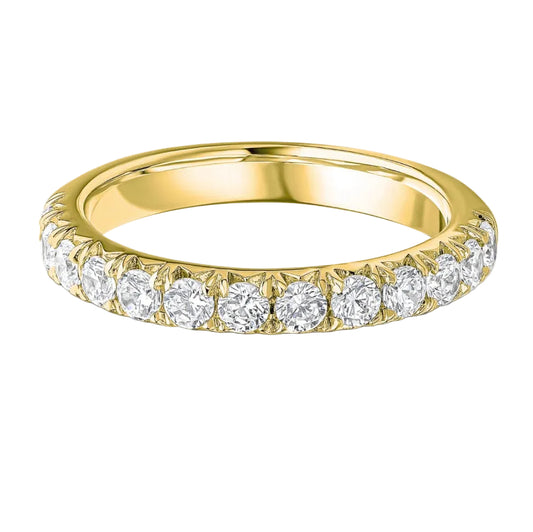 Diamond French Pavé Set Yellow Gold, 0.75cts D colour VVS clarity Half Eternity Claw Set Ring