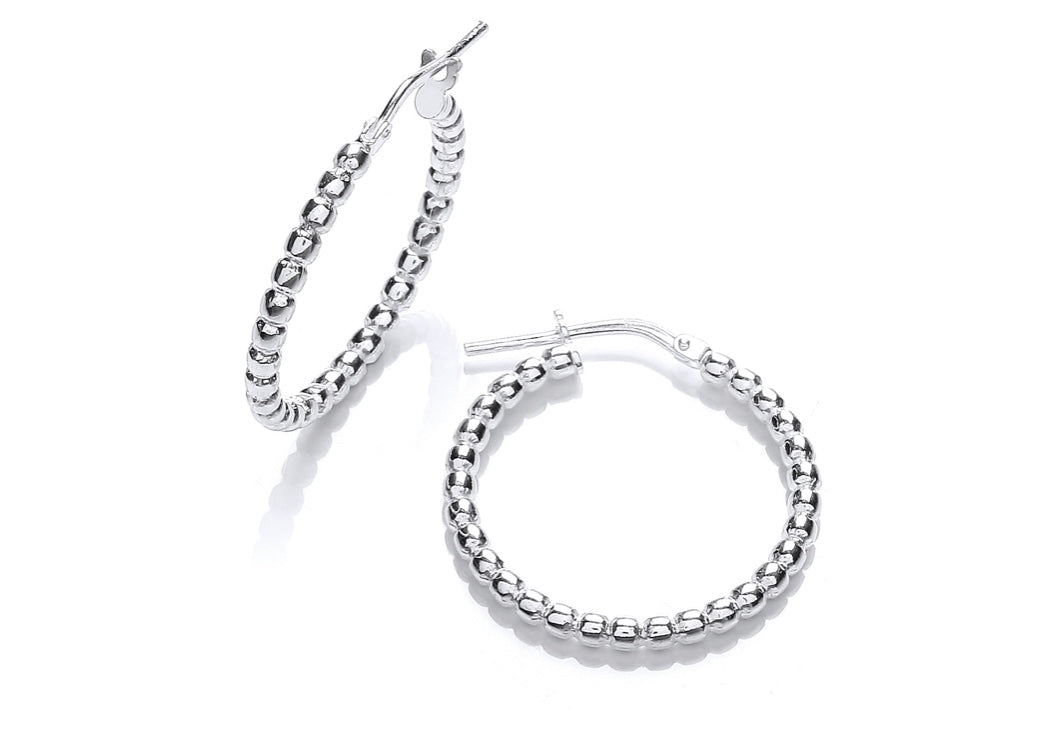 Silver Bead 25mm Round Hoop Earrings