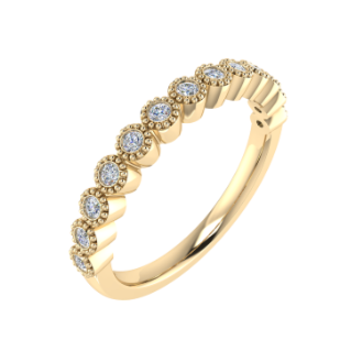 Gold ring with embedded diamonds on a white background