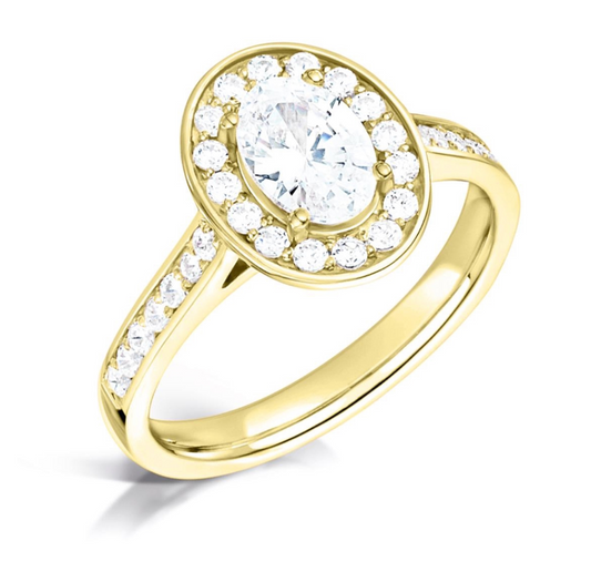 Oval Vintage Style Halo Ring With A Diamond Band