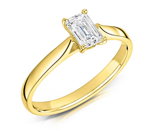 Emerald Cut White Diamond Solitare Engagement Ring