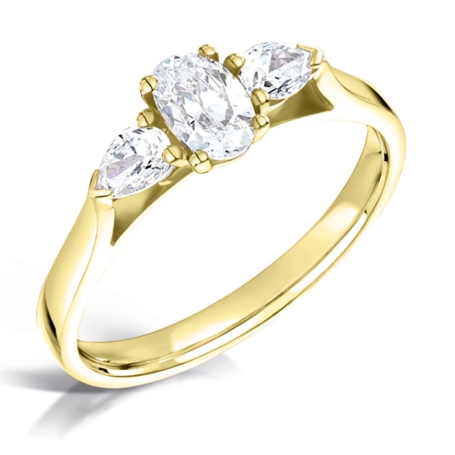 Oval and Pear Cut Diamond Trilogy Three Stone Engagement Ring