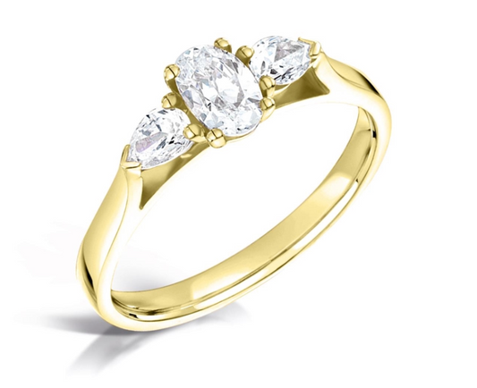 Oval and Pear Cut Diamond Trilogy Three Stone Engagement Ring