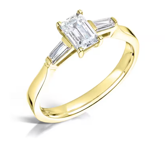 Emerald Cut Diamond Trilogy Three Stone Engagement Ring