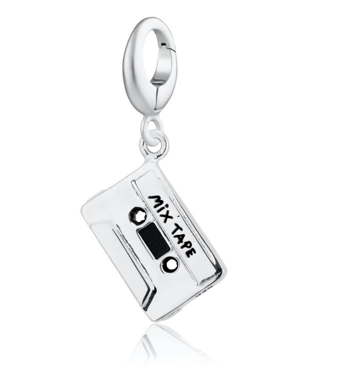 silver cassette tape charm