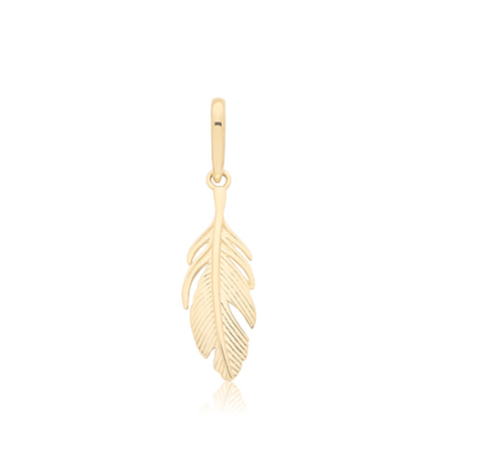 9ct yellow gold feather pendant