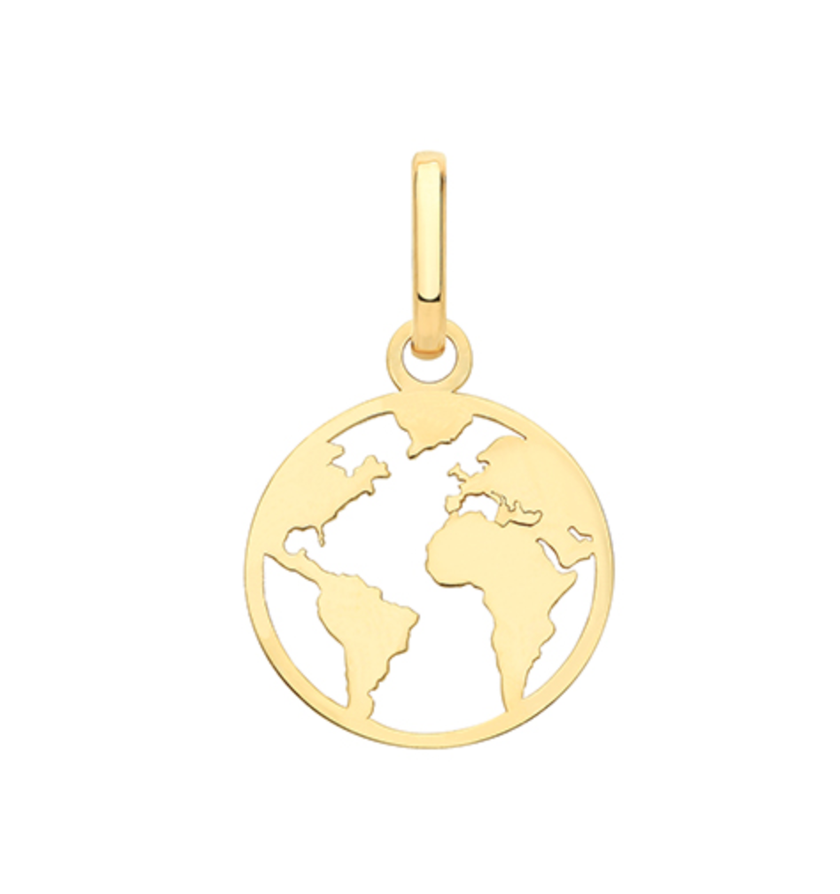 9ct yellow gold world cut out pendant