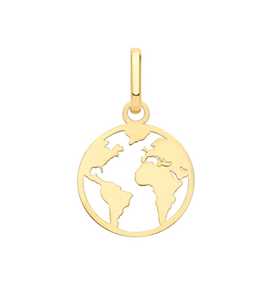 9ct yellow gold world cut out pendant