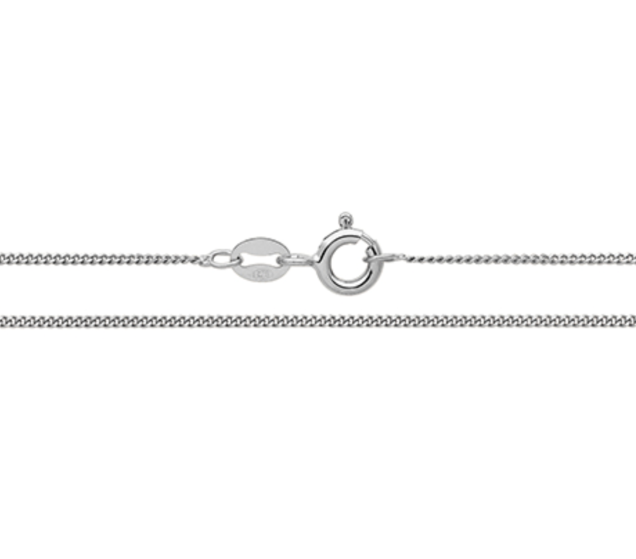 silver fine curb rhodium plated chain 18"