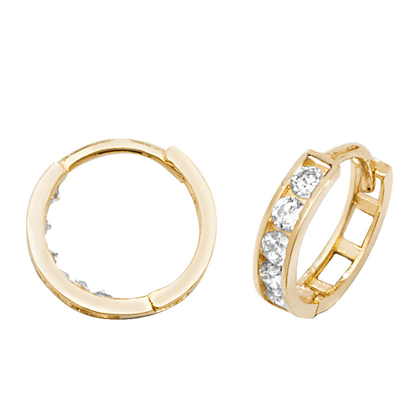 Cubic Zirconia Hinged Hoop Earrings in 9ct Yellow Gold