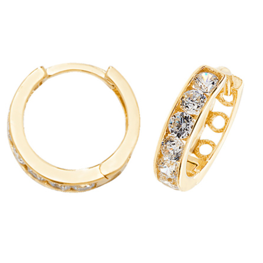9ct Yellow Gold Cubic Zirconia Set Huggie Hoop Earrings