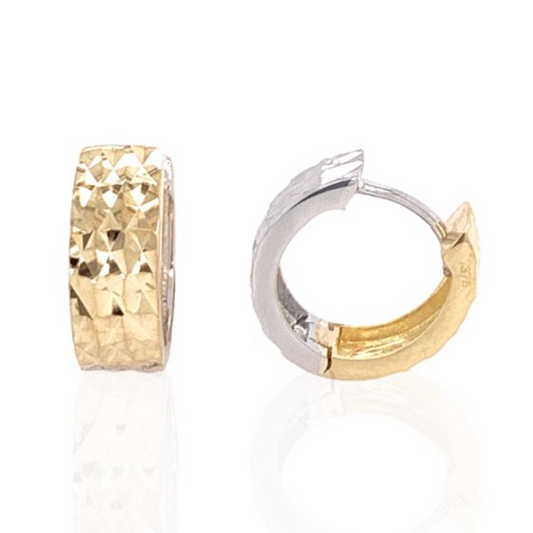 9ct Yellow and White Gold Hammered Hoop Earrings
