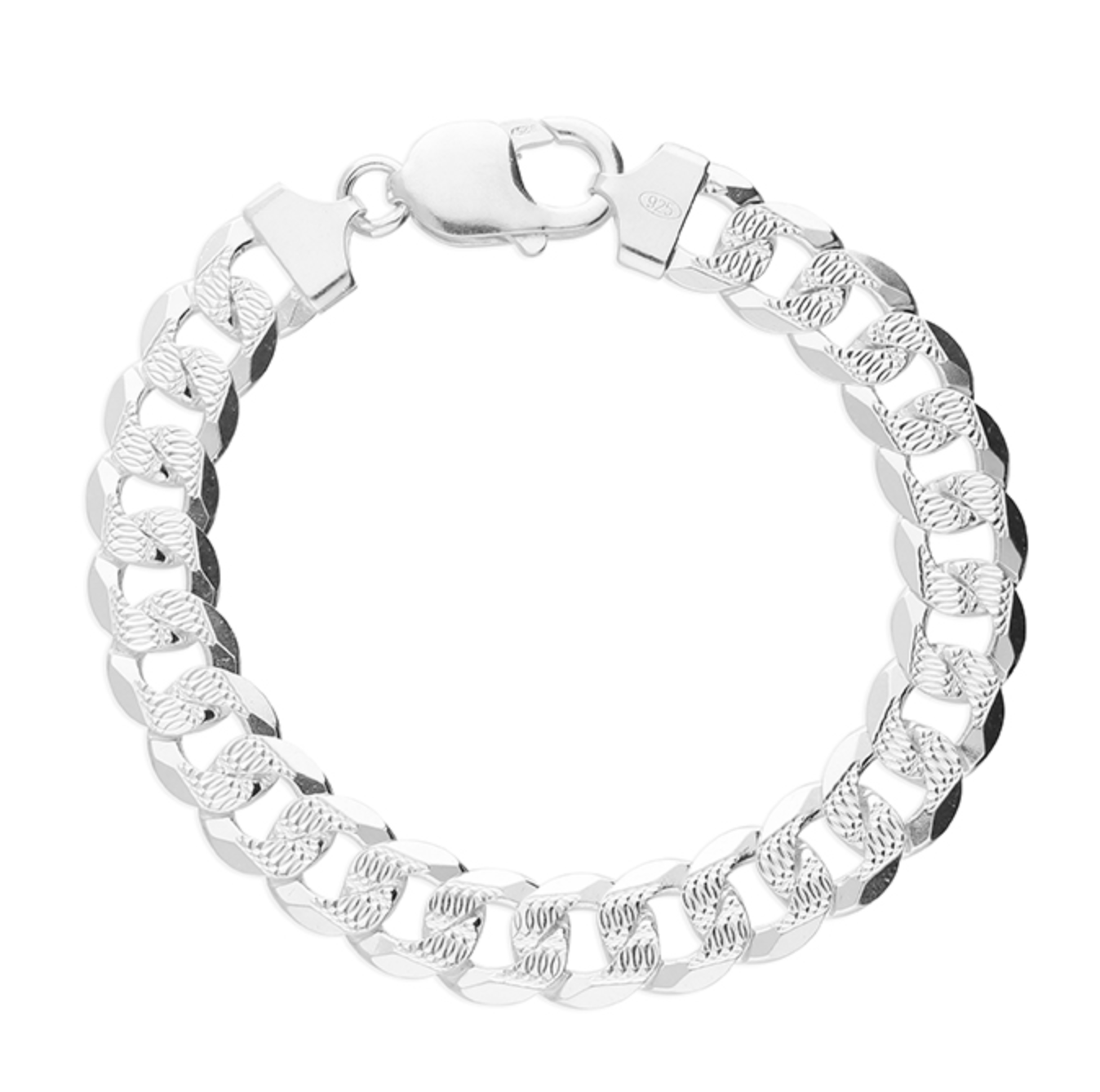 Sterling silver patterned curb bracelet 8.4"