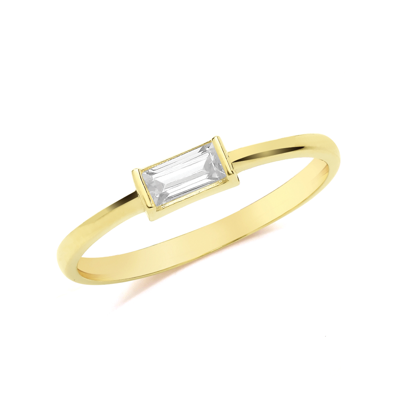 Baguette Cubic Zirconia Ring In 9ct Yellow Gold