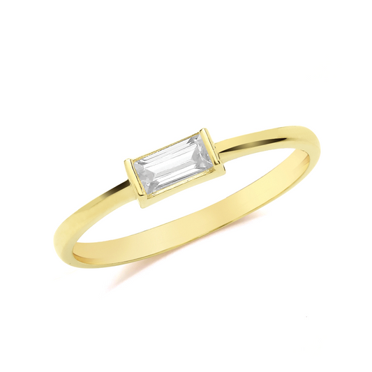 Baguette Cubic Zirconia Ring In 9ct Yellow Gold