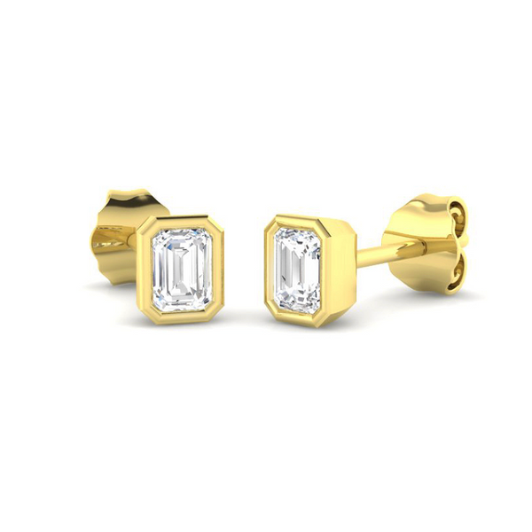 0.50cts Solitaire Emerald cut Stud Earrings in 9ct Yellow Gold