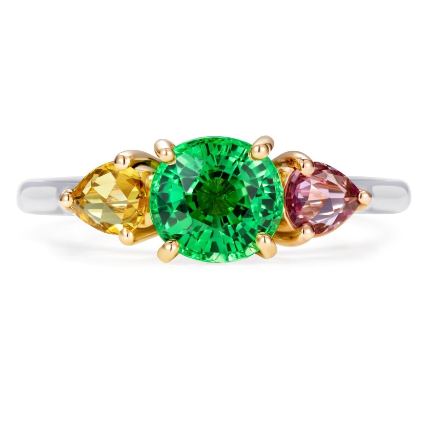Three Stone Tsavorite Garnet Ring Platinum 18k Gold