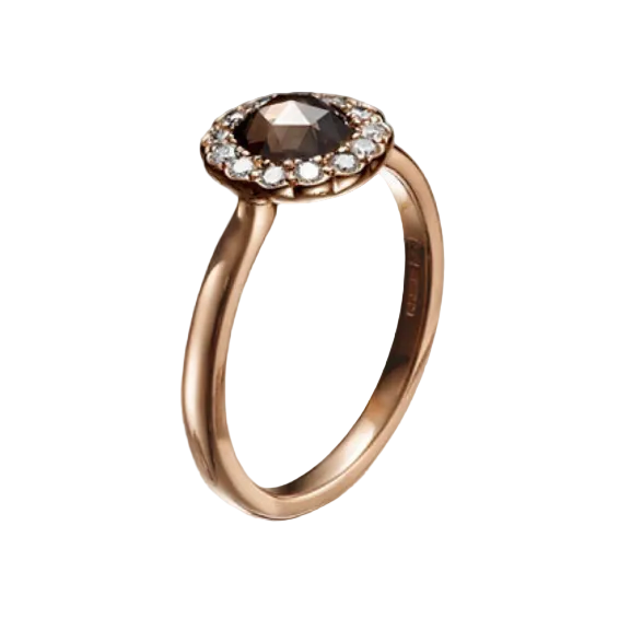 Zahr 0.95ct Rose Cut Brown Diamond Halo Ring 18k Rose Gold