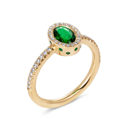 Emerald Diamond Halo Ring 18k Yellow Gold