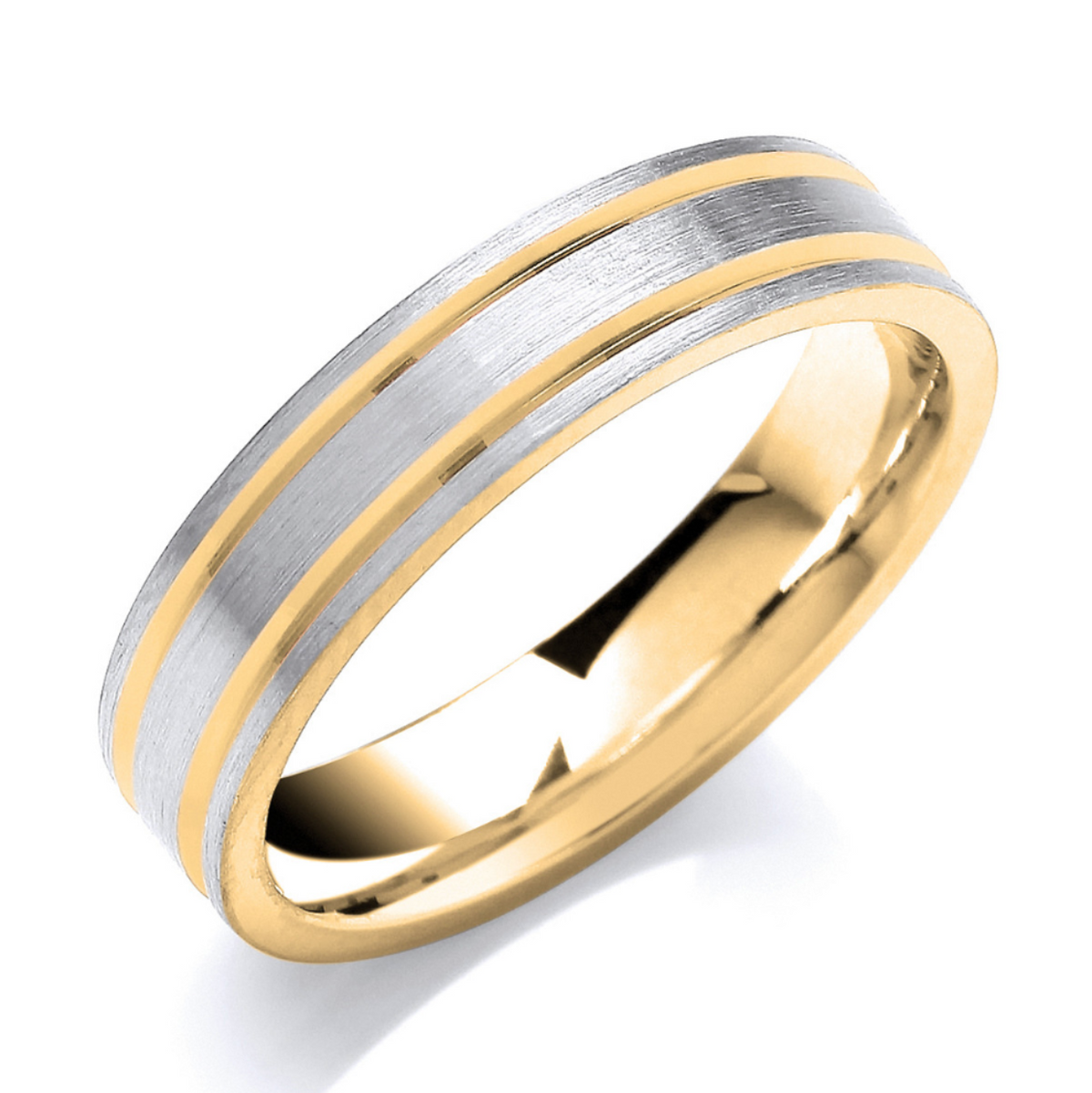 Two Tone Flat Court Matt Finish Parallel Groove Wedding Band