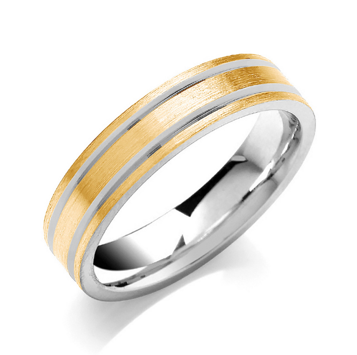 Two Tone Flat Court Matt Finish Parallel Groove Wedding Band