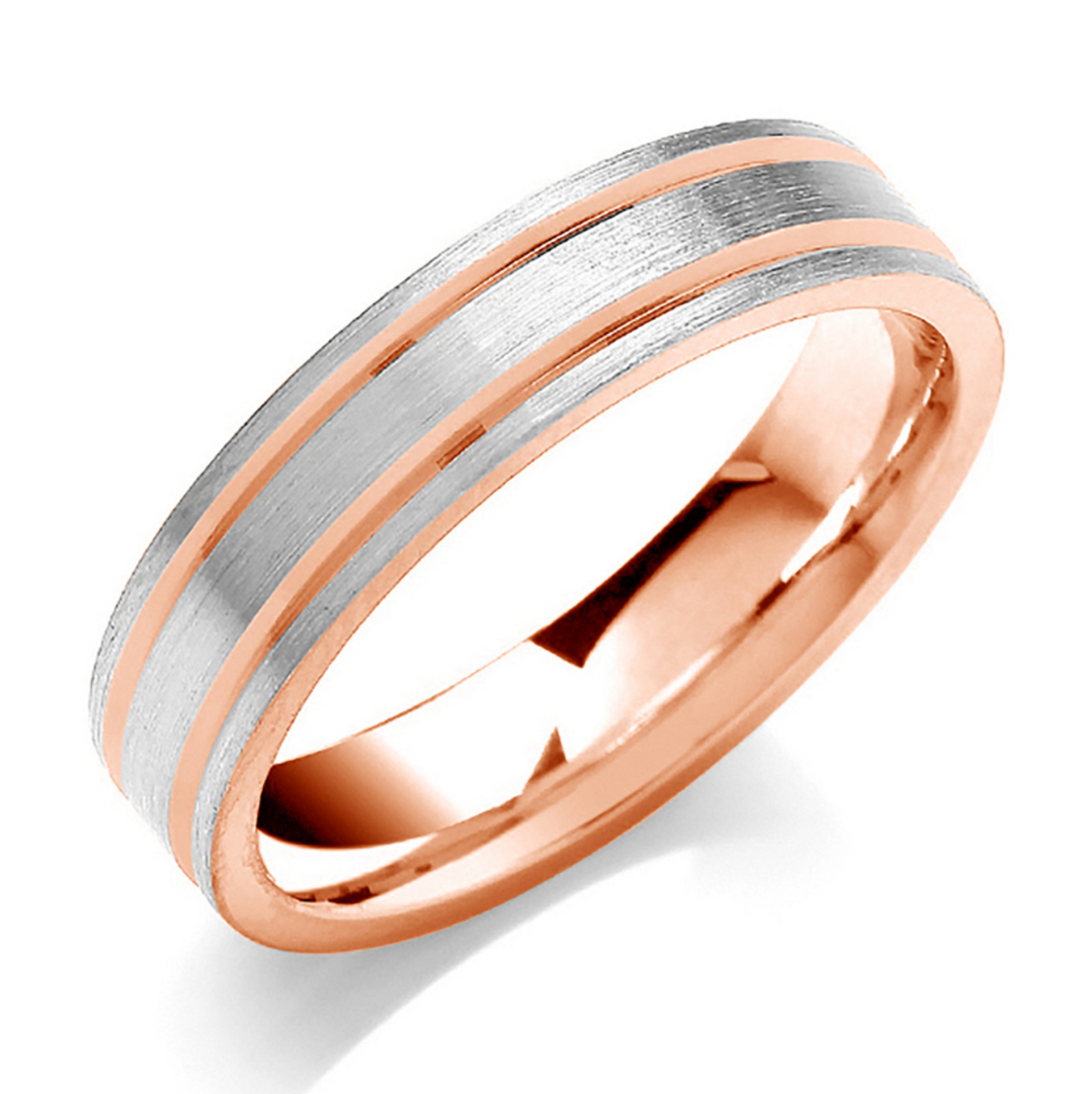 Two Tone Flat Court Matt Finish Parallel Groove Wedding Band