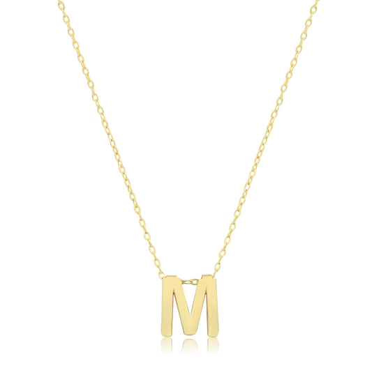 9ct Yellow Gold Initial Necklace 'M'