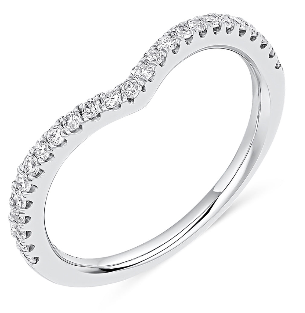 Diamond Wishbone Shaped Yellow Gold, 0.25cts D colour VVS clarity Half Eternity Claw Set Ring