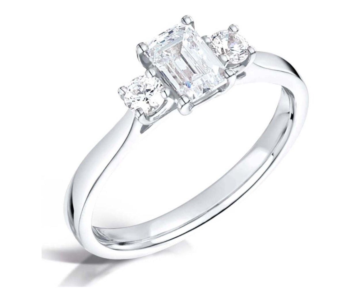 Emerald Cut And Round Brilliant Cut Diamond Trilogy Three Stone Engagement Ring - Sample only - Please enquire for prices