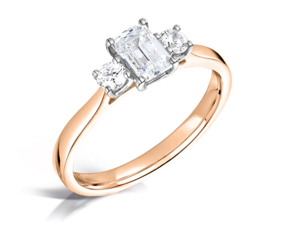 Emerald Cut And Round Brilliant Cut Diamond Trilogy Three Stone Engagement Ring - Sample only - Please enquire for prices