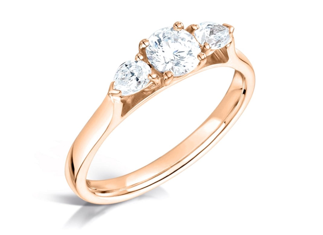 Round Brilliant Cut and Pear Cut Side Stones White Diamond Trilogy Three Stone Engagement Ring - Sample only - Please enquire for prices