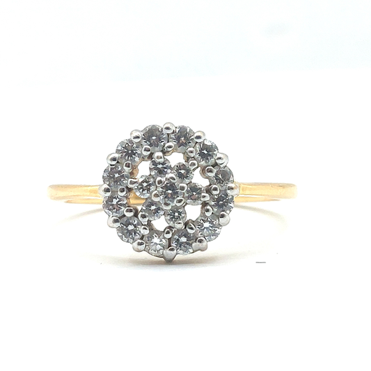 18ct Yellow Gold Floral Design Diamond Cluster Vintage Ring
