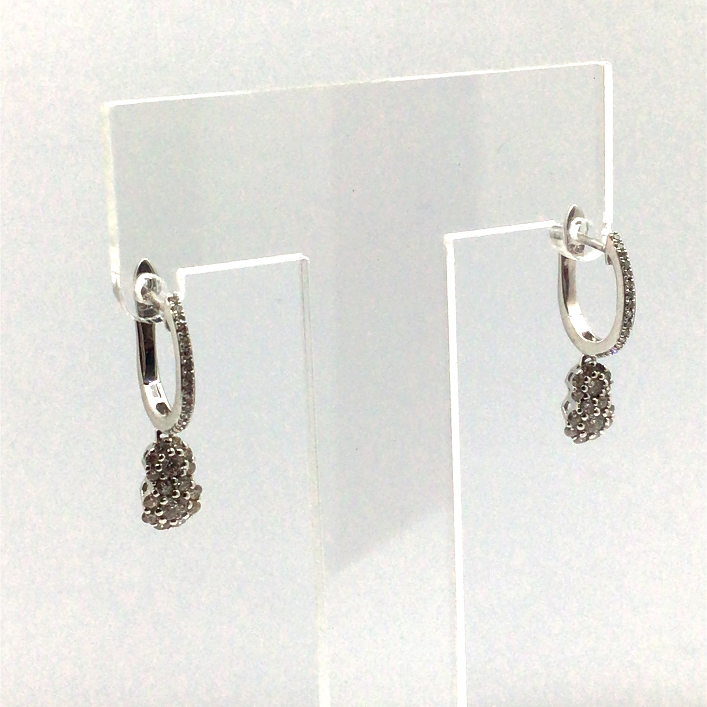 9ct White Gold Diamond Double Flower Drop Earrings