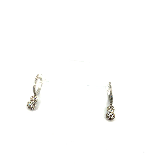 9ct White Gold Diamond Double Flower Drop Earrings