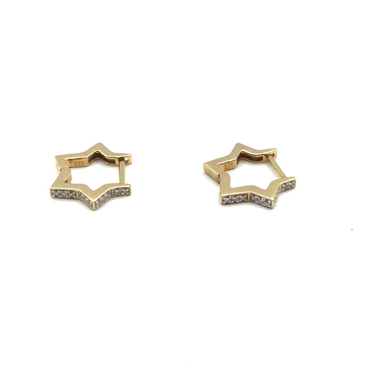 9ct Yellow Gold Diamond Star Huggie Earrings