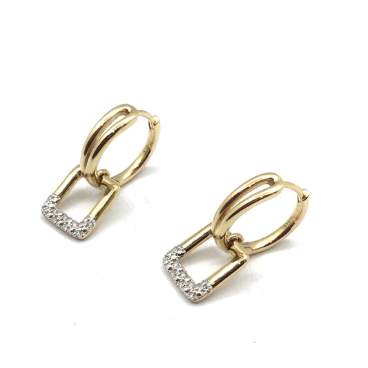 9ct Yellow Gold 18RD 0.06CT HVS SQUARE DANGLE