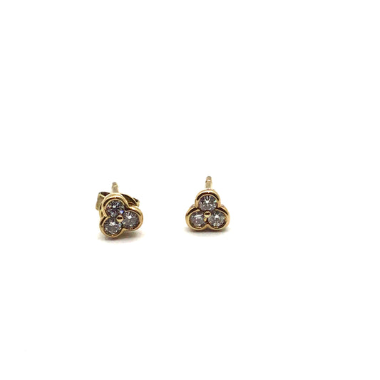 9ct Yellow Gold Triple Diamond Bezel Set Stud Earrings