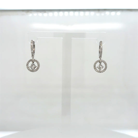 9ct White gold natural diamond circle drop hoops