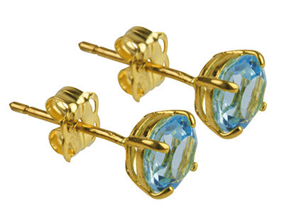 9ct Yellow Gold Birthstone Earrings - 5mm Round Blue Topaz - March